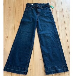 Gap High Rise women's Stride Wide Leg Jeans Belted Raw Hem Dark Wash 28/6L NWT